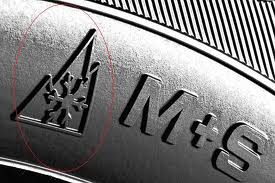 Berg, sneeuwvlok en M+S logo's